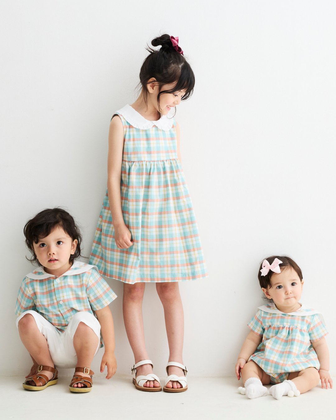 MICHELL×Pukatuka★サマーギンガムセーラーロンパース(unisex)(6m~18m)の画像