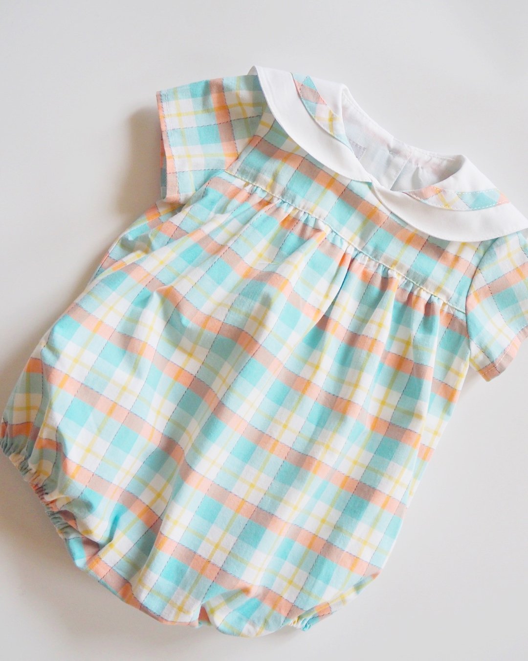 MICHELL×Pukatuka★サマーギンガムセーラーロンパース(unisex)(6m~18m)の画像