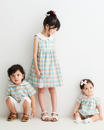 MICHELL×Pukatuka★サマーギンガムセーラーロンパース(unisex)(6m~18m)の画像