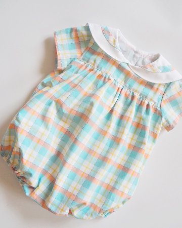 MICHELL×Pukatuka★サマーギンガムセーラーロンパース(unisex)(6m~18m)の画像
