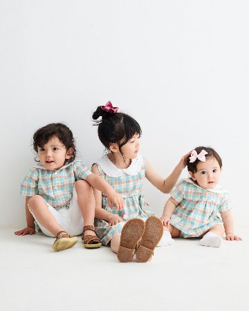 MICHELL×Pukatuka★サマーギンガムセーラーロンパース(unisex)(6m~18m)の画像