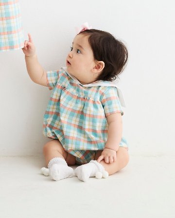 MICHELL×Pukatuka★サマーギンガムセーラーロンパース(unisex)(6m~18m)の画像