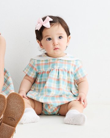 MICHELL×Pukatuka★サマーギンガムセーラーロンパース(unisex)(6m~18m)の画像
