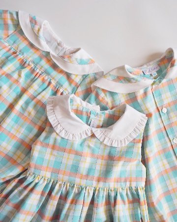 MICHELL×Pukatuka★サマーギンガムセーラーロンパース(unisex)(6m~18m)の画像
