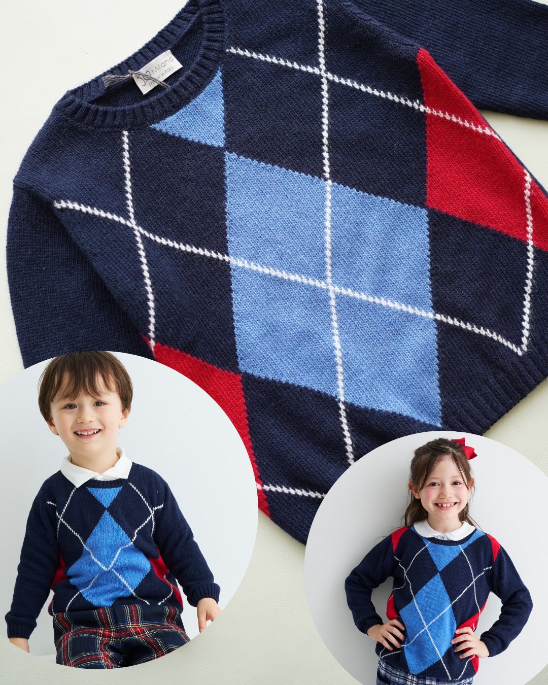 JOMilano★カシミヤ混アーガイルセーター(2A~10A)の画像