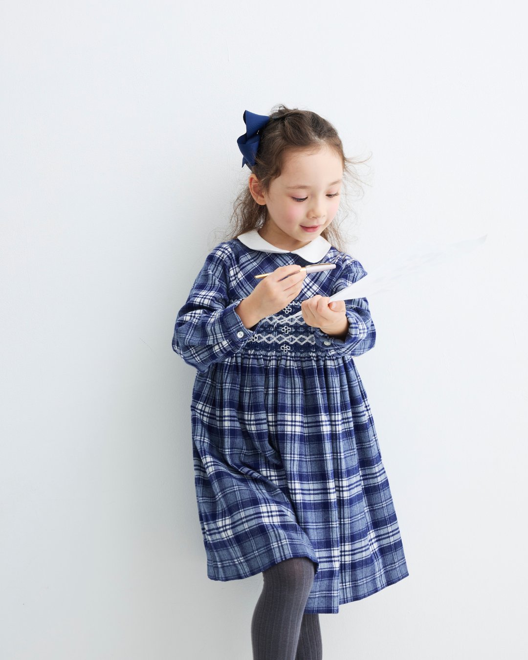 Malvi&Co★ネイビータータンスモッキングドレス(2A~10A)の画像