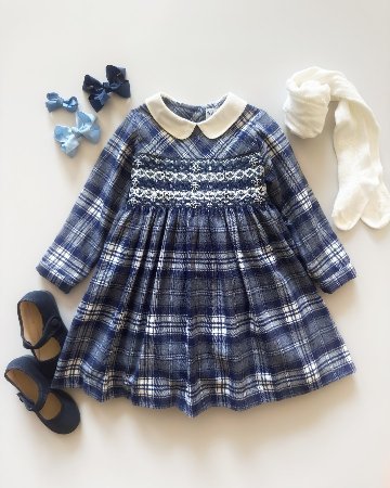 Malvi&Co★ネイビータータンスモッキングドレス(2A~10A)の画像