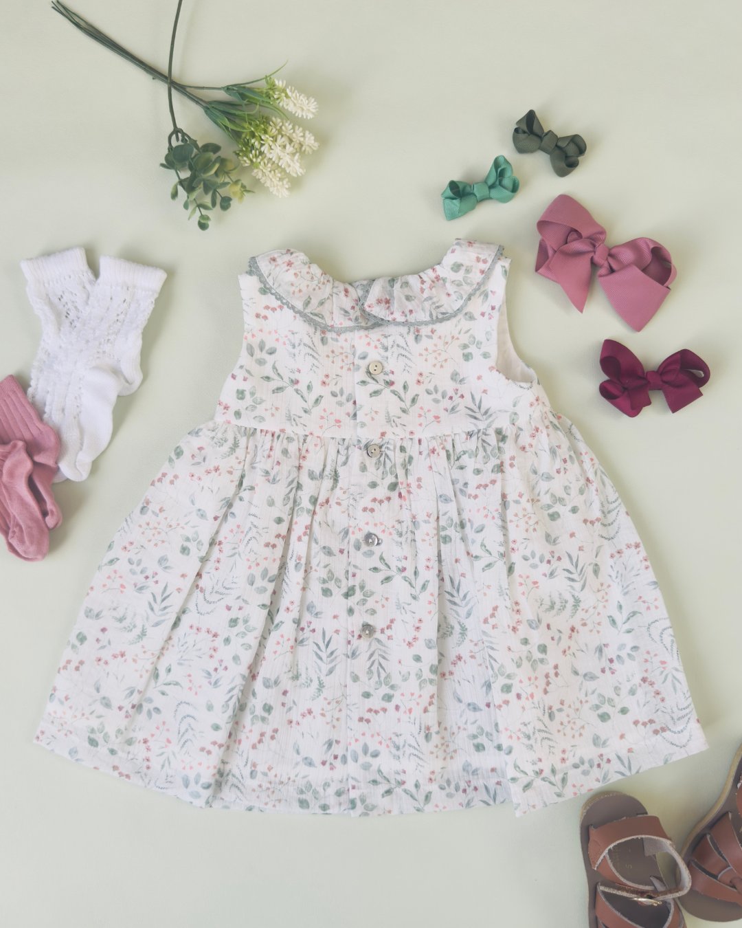FinaEjerique★Green leaf organza dress-mini(12m~2A)の画像