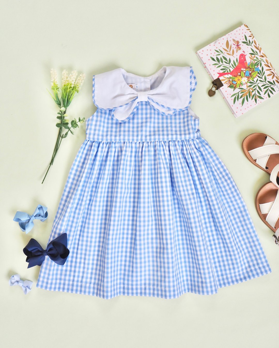 MICHELL×Puromimo★Blue Gingham Sailor bow Dress(2A~10A)の画像