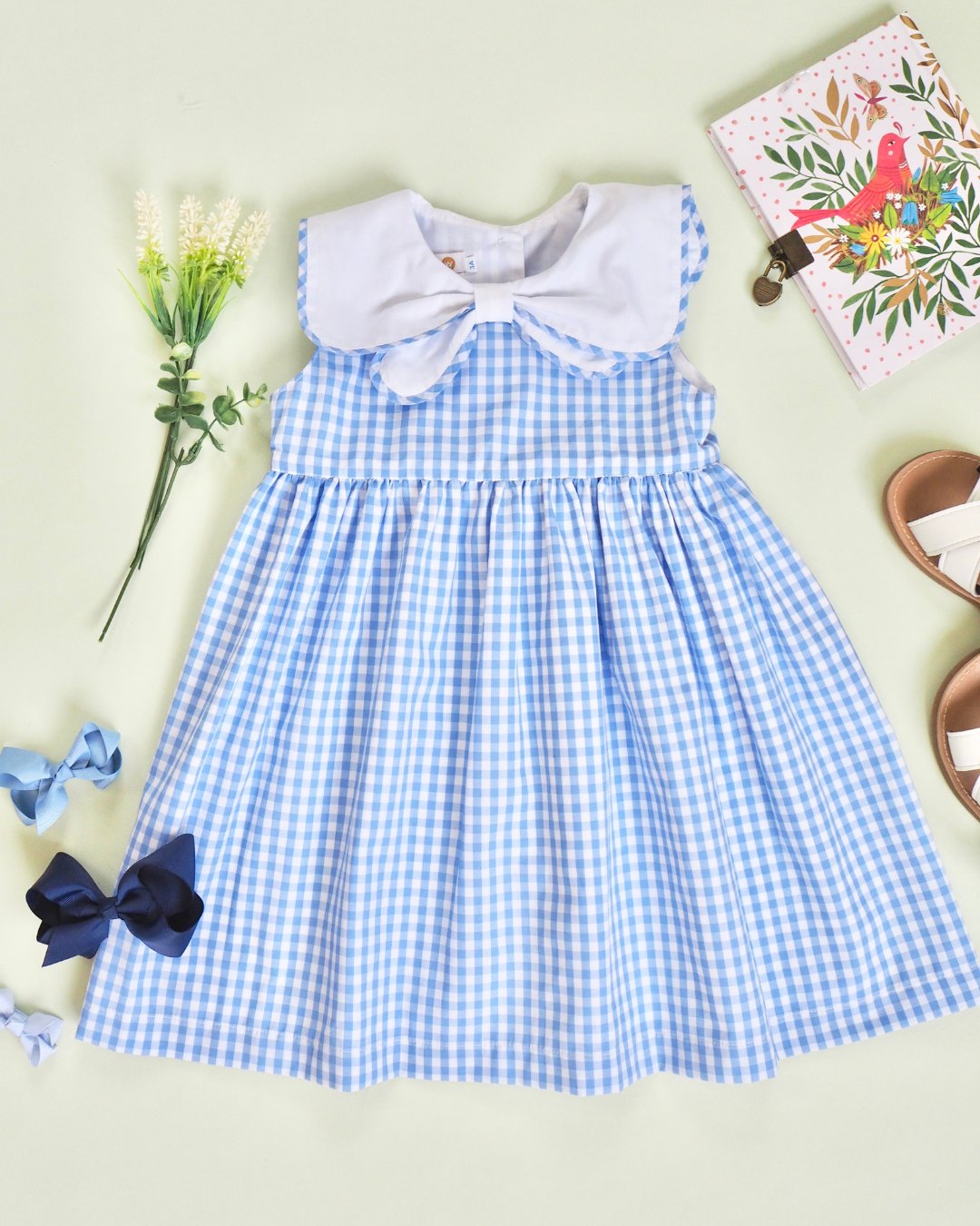 MICHELL×Puromimo★Blue Gingham Sailor bow Dress(2A~10A)の画像