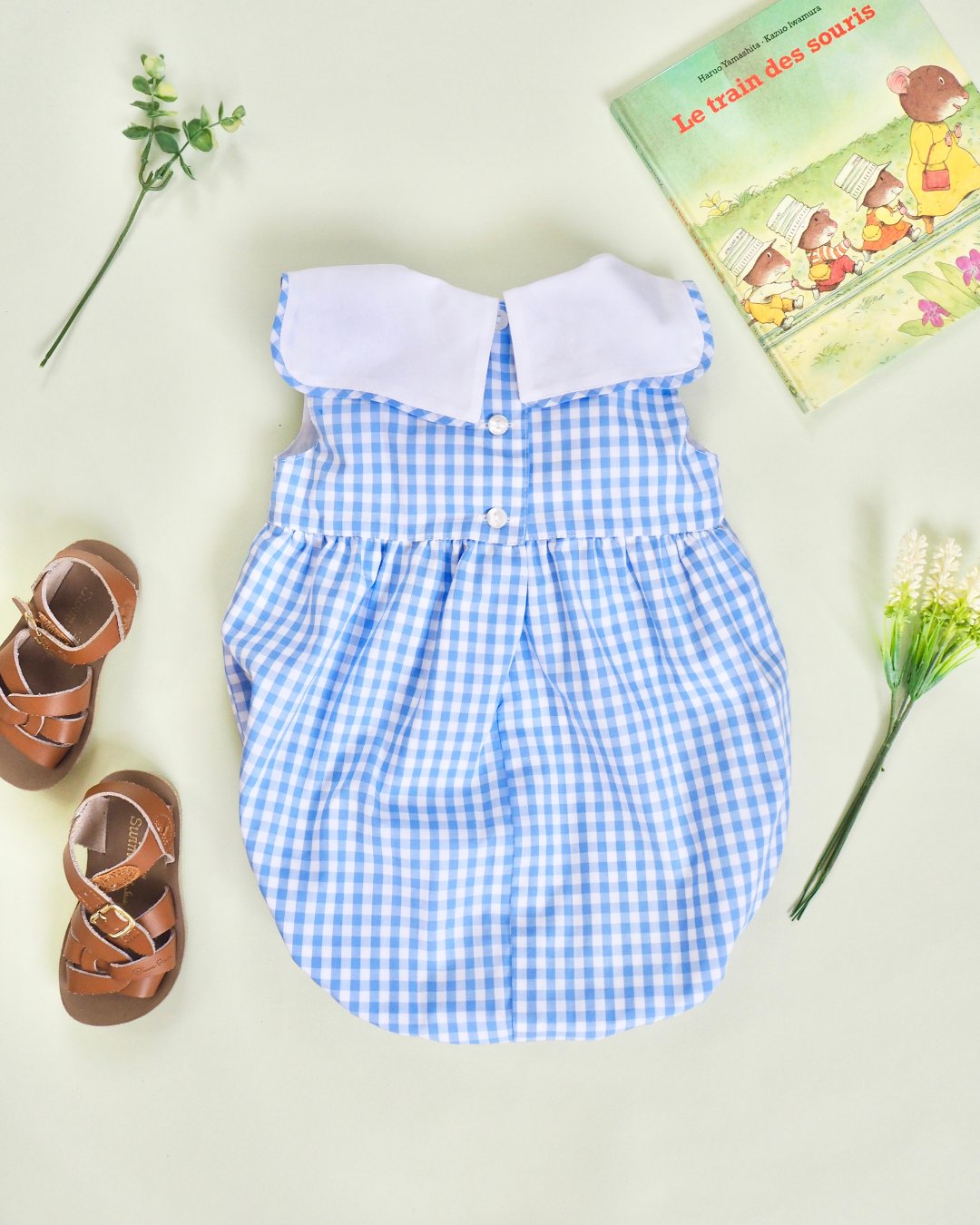 MICHELL×Puromimo★Blue Gingham Sailor bow Rompers(unisex)(12m~18m)の画像