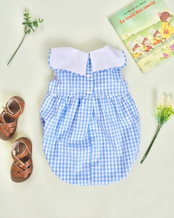 MICHELL×Puromimo★Blue Gingham Sailor bow Rompers(unisex)(12m~18m)の画像