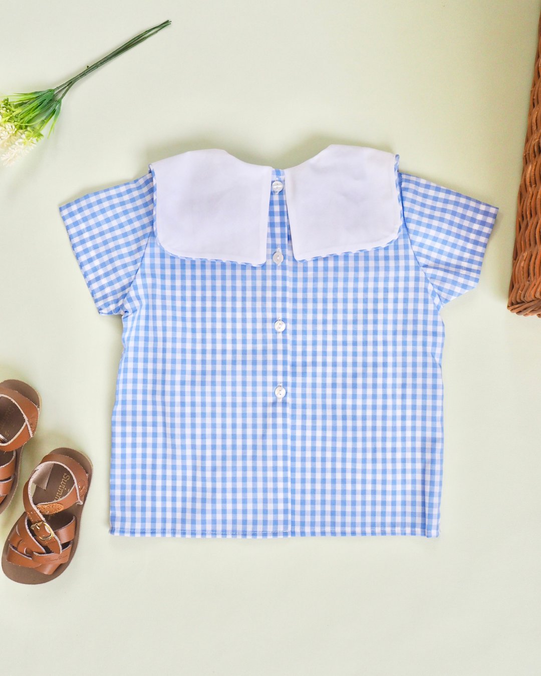 MICHELL×Puromimo★Blue Gingham Sailor bow Shirt(2A~6A)の画像