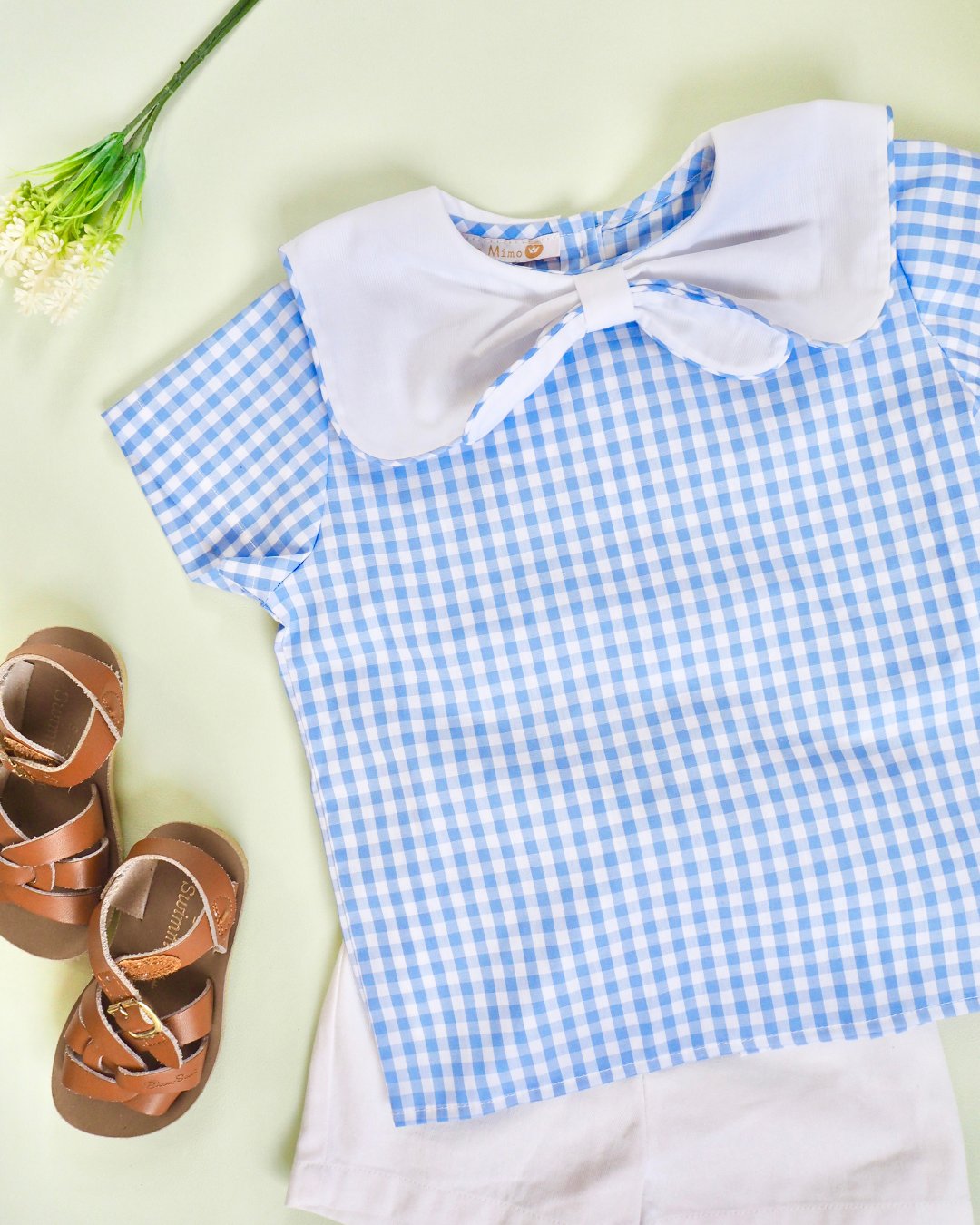 MICHELL×Puromimo★Blue Gingham Sailor bow Shirt(2A~6A)の画像