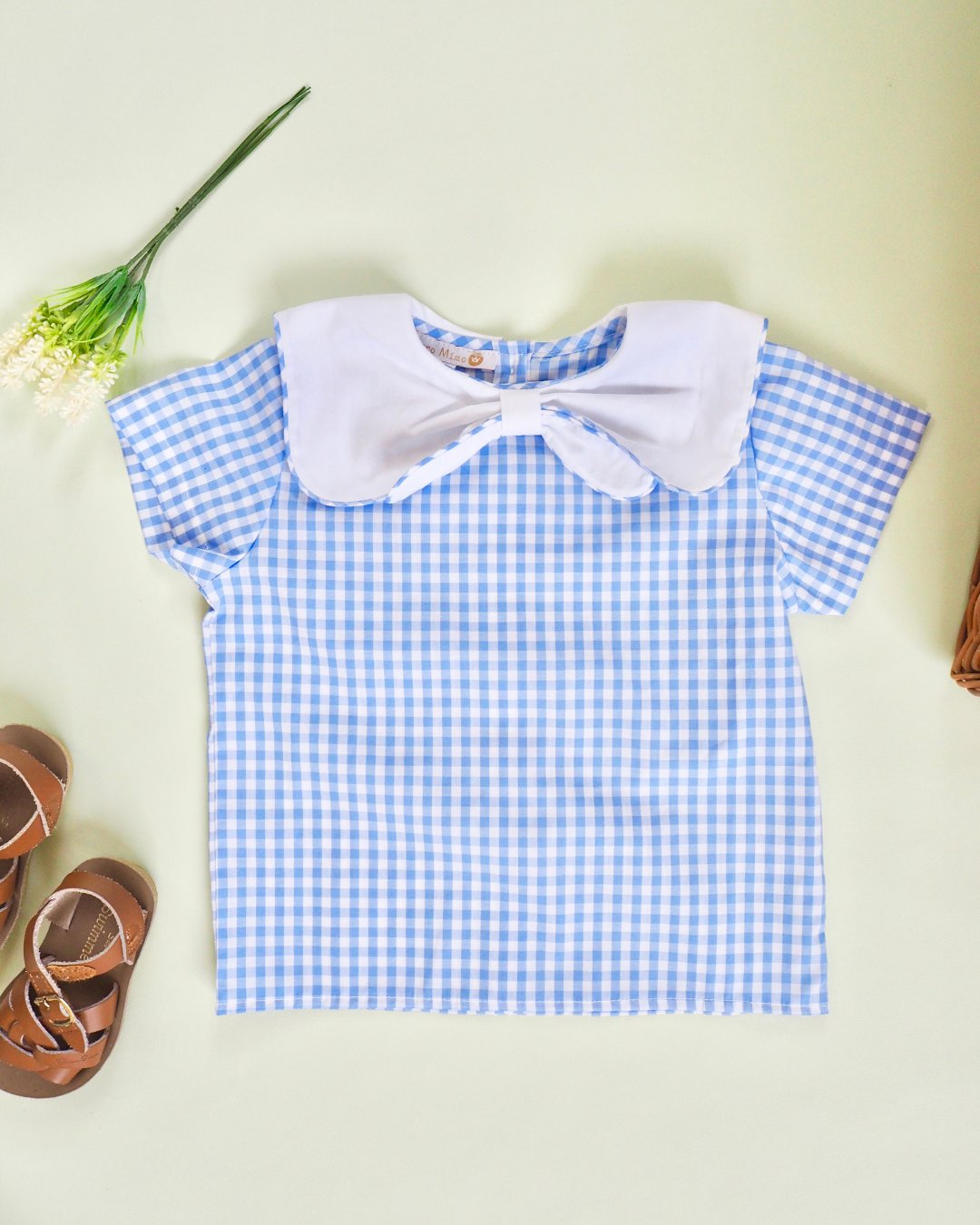MICHELL×Puromimo★Blue Gingham Sailor bow Shirt(2A~6A)の画像