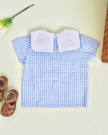 MICHELL×Puromimo★Blue Gingham Sailor bow Shirt(2A~6A)の画像