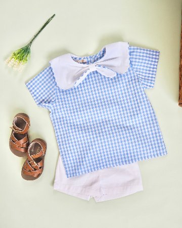 MICHELL×Puromimo★Blue Gingham Sailor bow Shirt(2A~6A)の画像