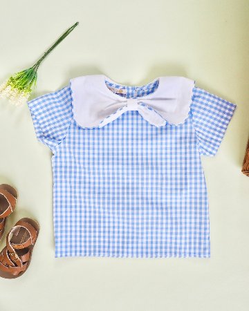 MICHELL×Puromimo★Blue Gingham Sailor bow Shirt(2A~6A)の画像