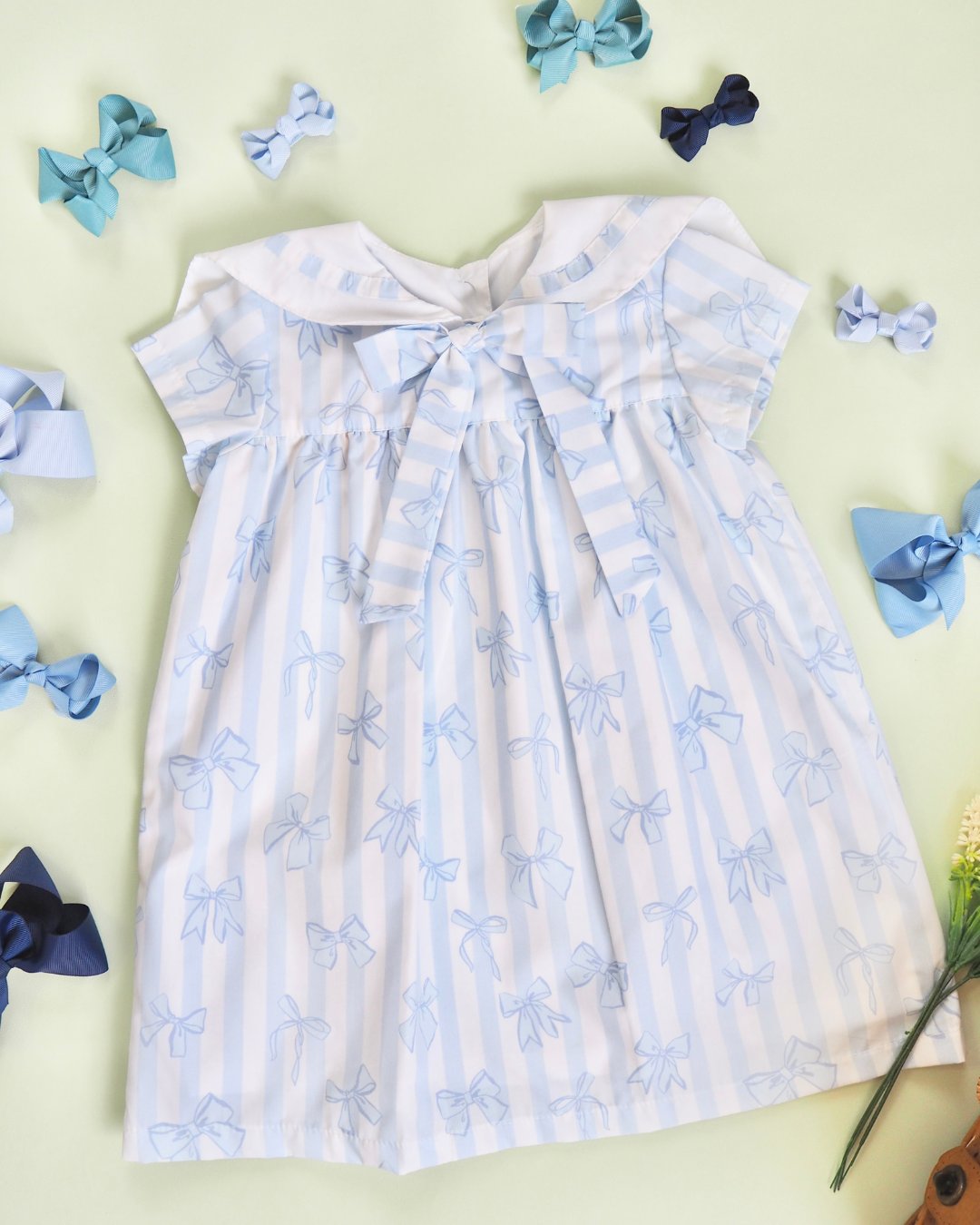 MICHELL×Puromimo★Water Blue Stripe ribbon Dress(2A~10A)の画像