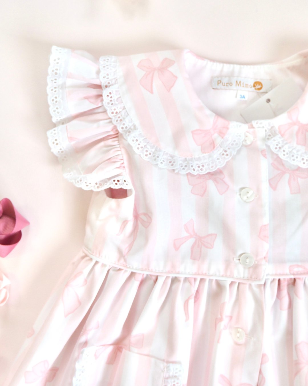 MICHELL×Puromimo★Dorry Pink Stripe Bow Dress(2A~10A)の画像
