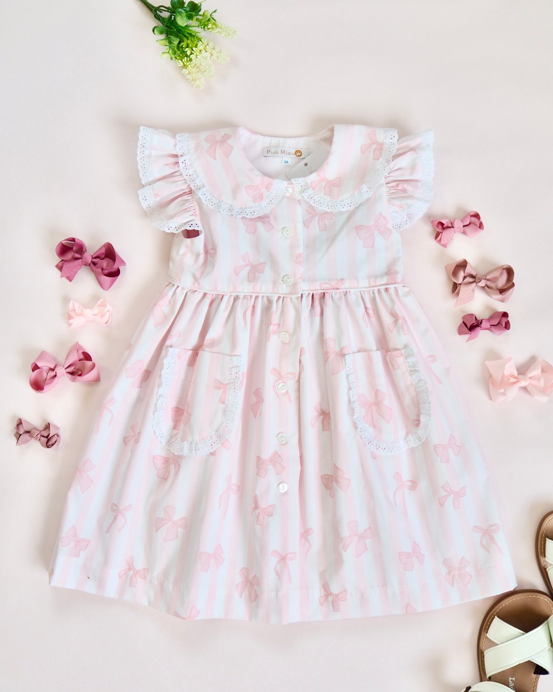 MICHELL×Puromimo★Dorry Pink Stripe Bow Dress(2A~10A)の画像
