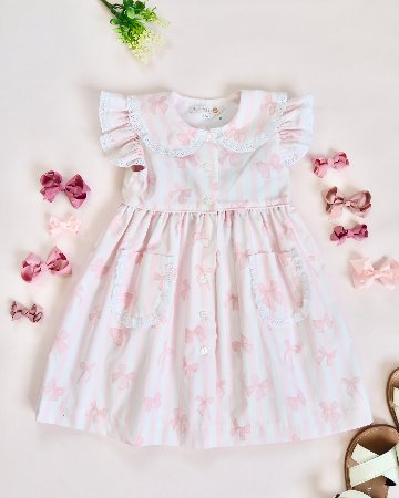MICHELL×Puromimo★Dorry Pink Stripe Bow Dress(2A~10A)の画像