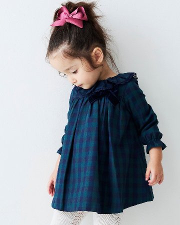 FinaEjerique★Navy Green Check Dress (12m~6A)の画像