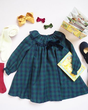 FinaEjerique★Navy Green Check Dress (12m~6A)の画像