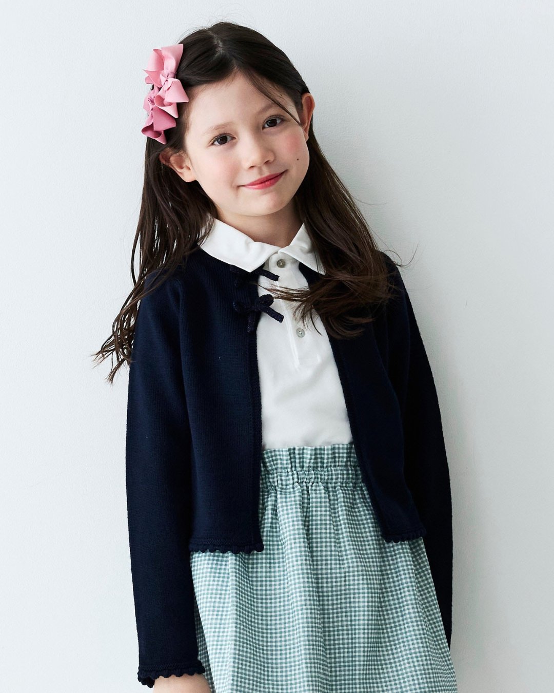 FinaEjerique★Navy Knit Bolero Cardigan with metalic bow(12m~12A)の画像