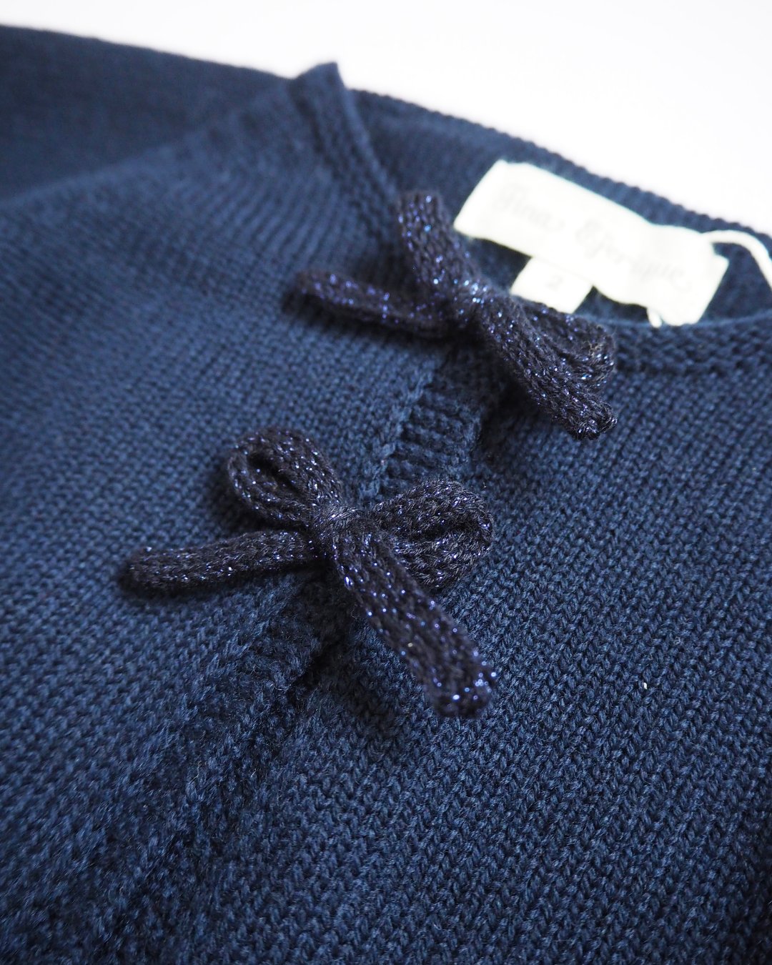 FinaEjerique★Navy Knit Bolero Cardigan with metalic bow(12m~12A)の画像