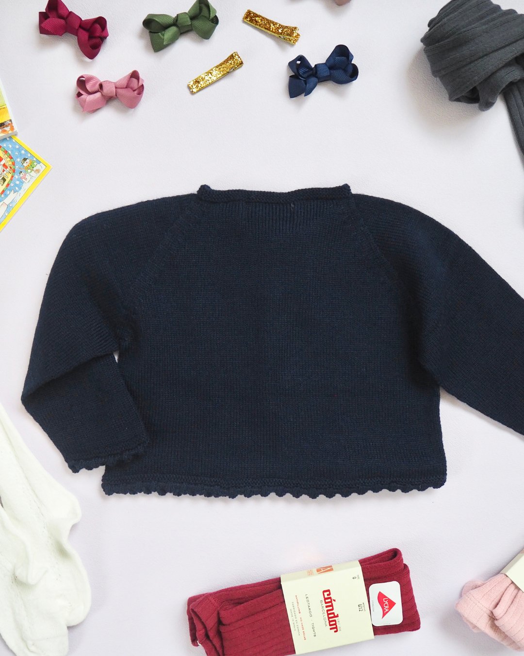 FinaEjerique★Navy Knit Bolero Cardigan with metalic bow(12m~12A)の画像
