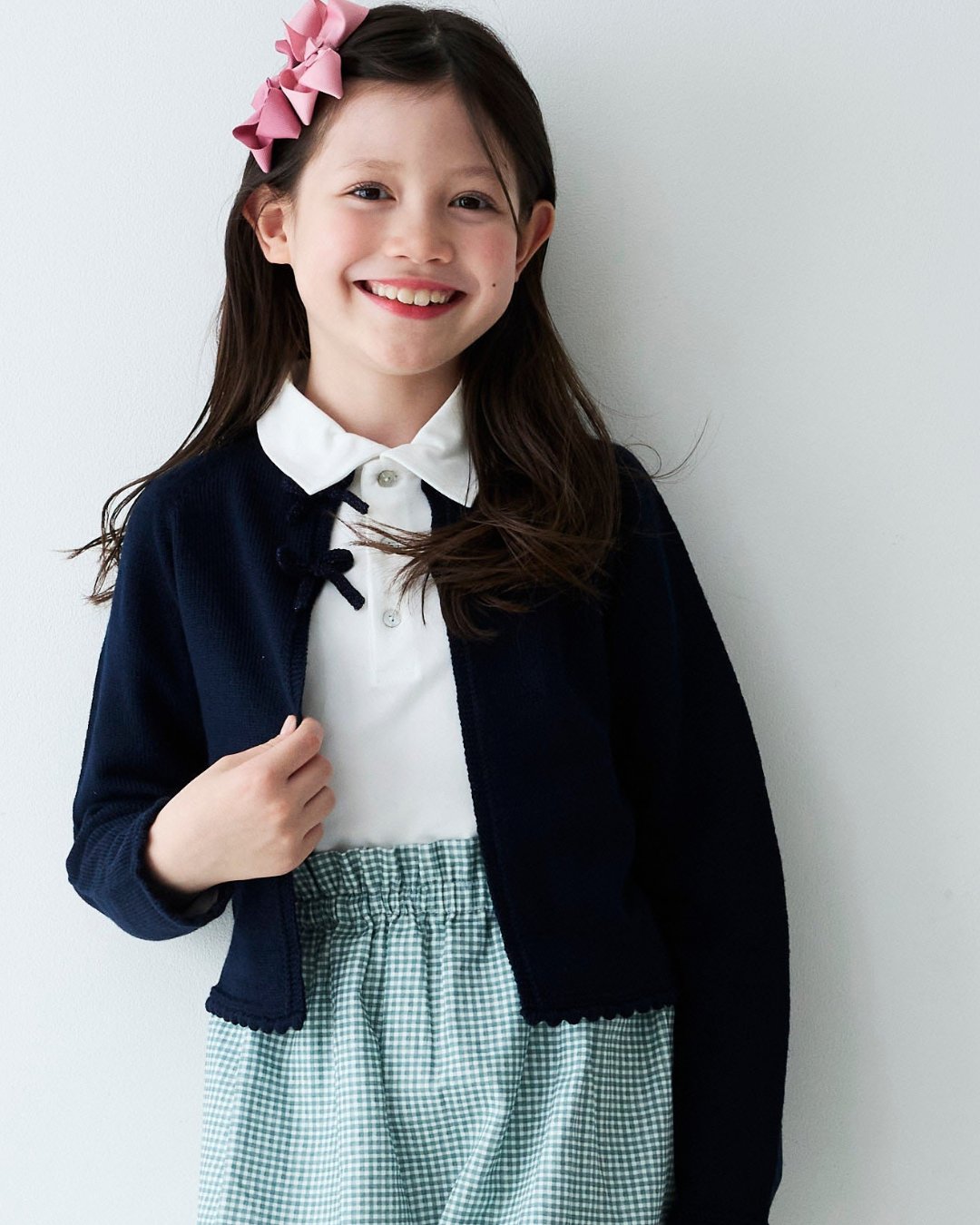 FinaEjerique★Navy Knit Bolero Cardigan with metalic bow(12m~12A)の画像