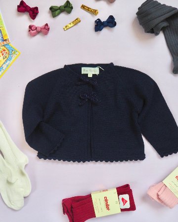 FinaEjerique★Navy Knit Bolero Cardigan with metalic bow(12m~12A)の画像