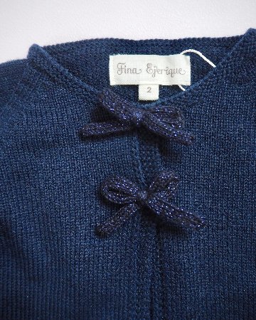 FinaEjerique★Navy Knit Bolero Cardigan with metalic bow(12m~12A)の画像