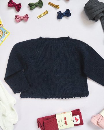 FinaEjerique★Navy Knit Bolero Cardigan with metalic bow(12m~12A)の画像