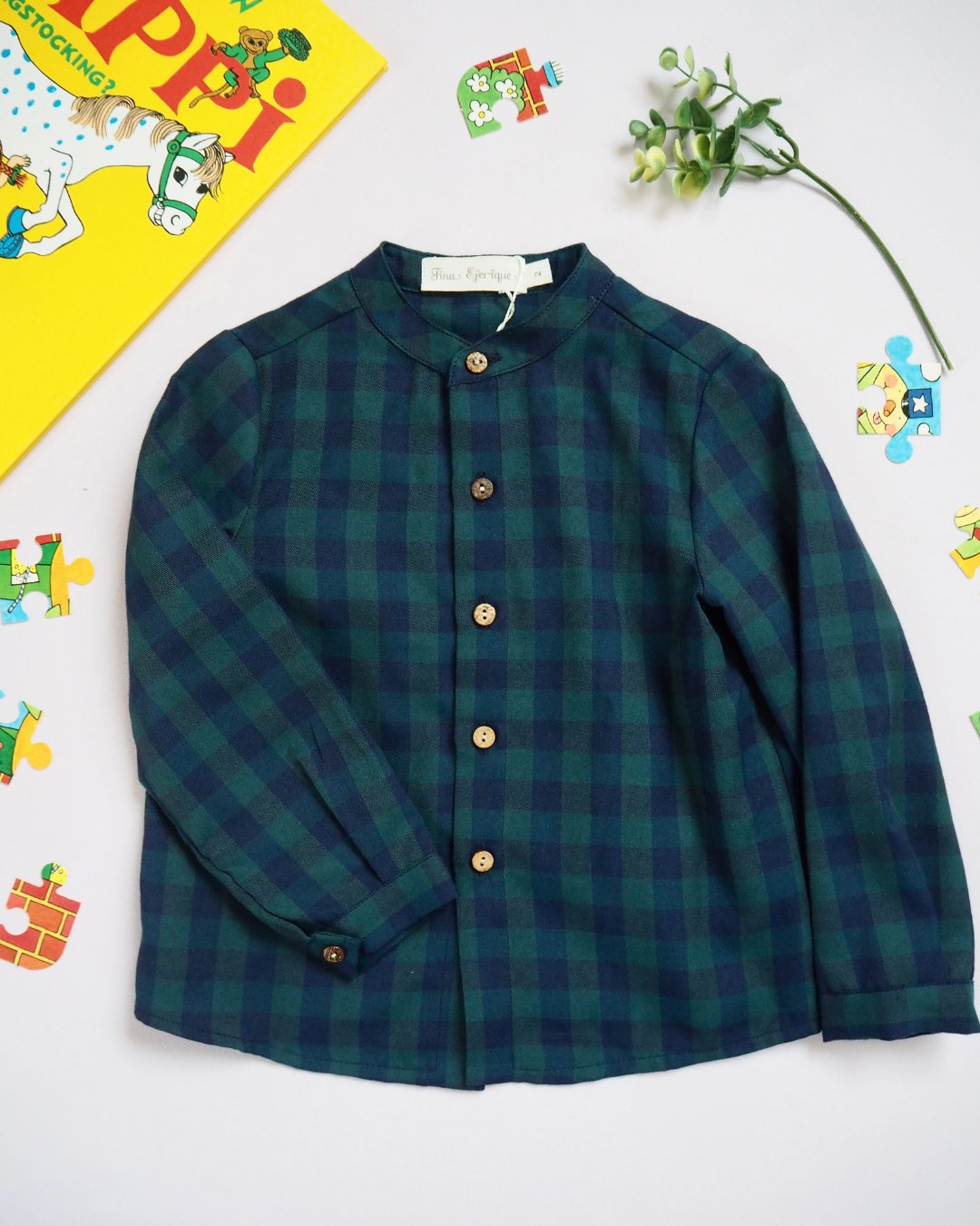 FinaEjerique★Navy Green Check Boys Shirt(12m~12A)の画像
