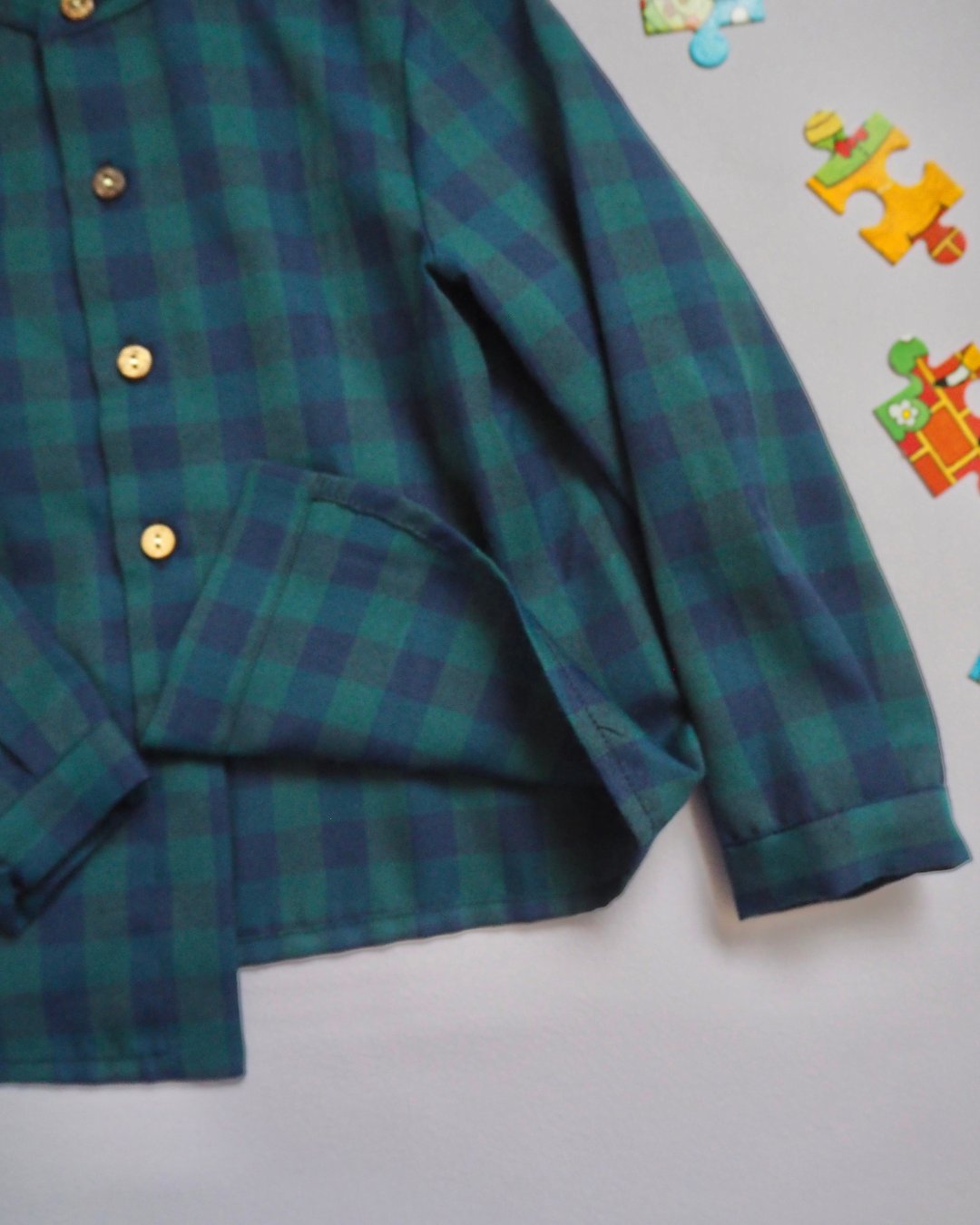 FinaEjerique★Navy Green Check Boys Shirt(12m~12A)の画像