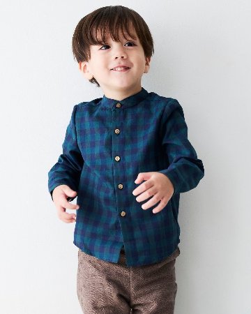 FinaEjerique★Navy Green Check Boys Shirt(12m~12A)の画像