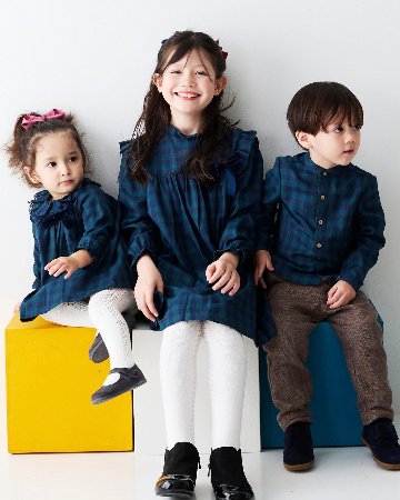 FinaEjerique★Navy Green Check Boys Shirt(12m~12A)の画像
