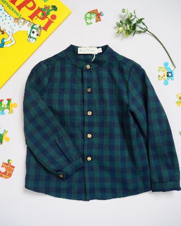 FinaEjerique★Navy Green Check Boys Shirt(12m~12A)の画像