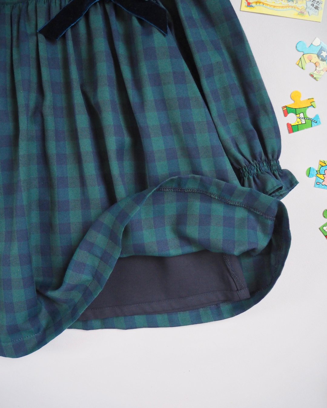 FinaEjerique★Navy Green Check Girls Dress (4A~12A)の画像