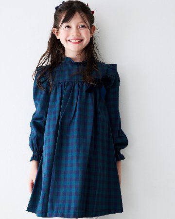 FinaEjerique★Navy Green Check Girls Dress (4A~12A)の画像
