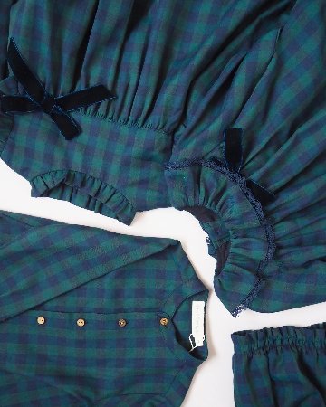 FinaEjerique★Navy Green Check Girls Dress (4A~12A)の画像