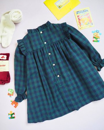 FinaEjerique★Navy Green Check Girls Dress (4A~12A)の画像