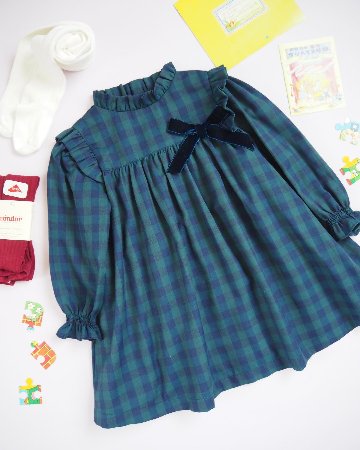 FinaEjerique★Navy Green Check Girls Dress (4A~12A)の画像
