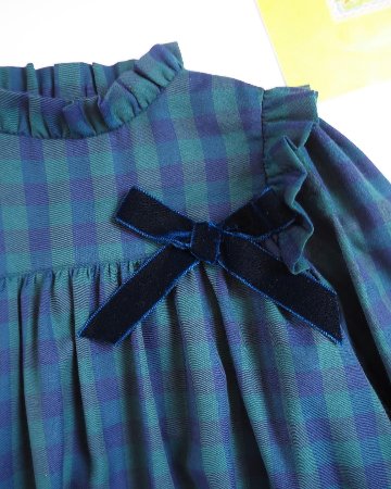 FinaEjerique★Navy Green Check Girls Dress (4A~12A)の画像