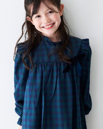 FinaEjerique★Navy Green Check Girls Dress (4A~12A)の画像