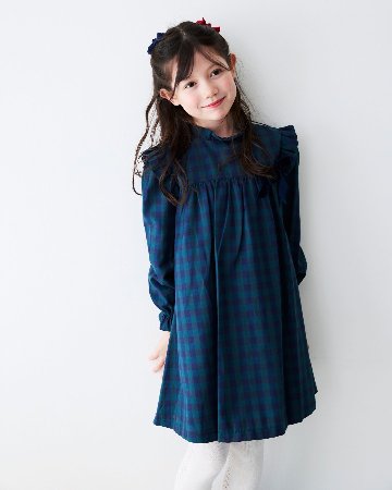 FinaEjerique★Navy Green Check Girls Dress (4A~12A)の画像