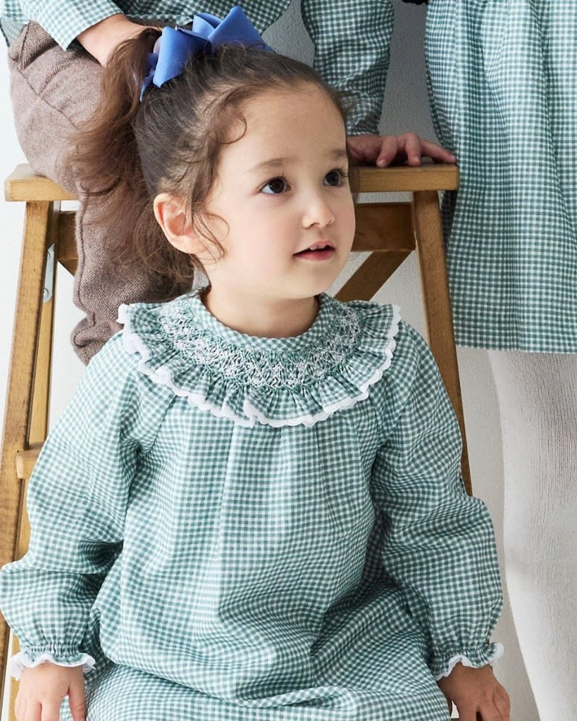 pi&pa★Vichy Matcha Bishop Dress(18m~8A)の画像