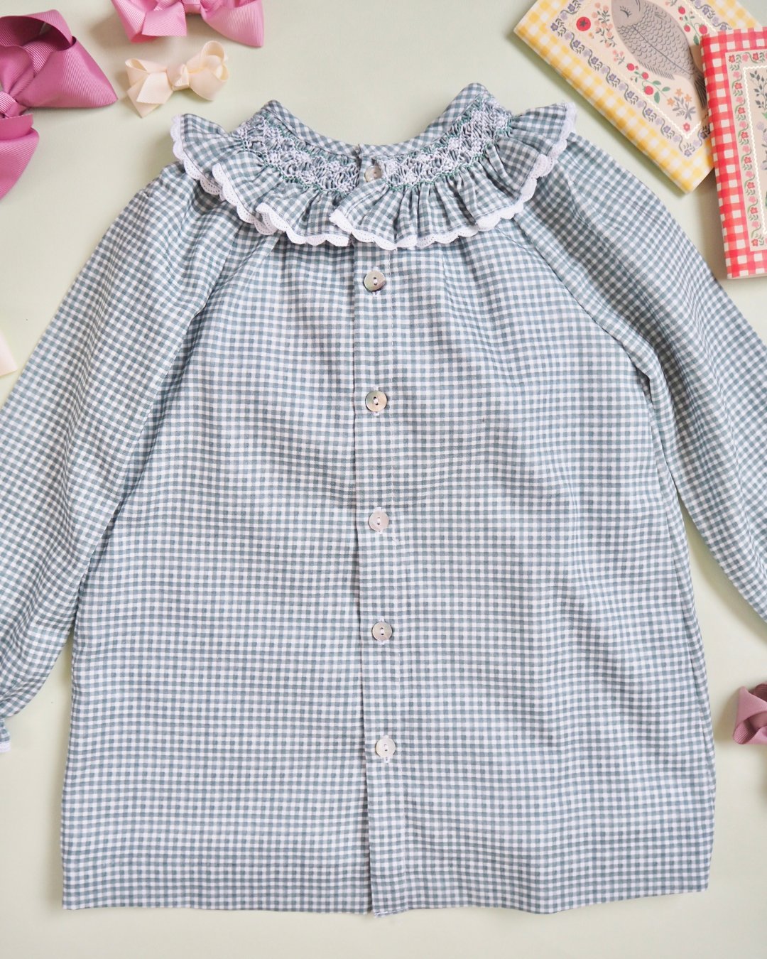 pi&pa★Vichy Matcha Bishop Dress(18m~8A)の画像